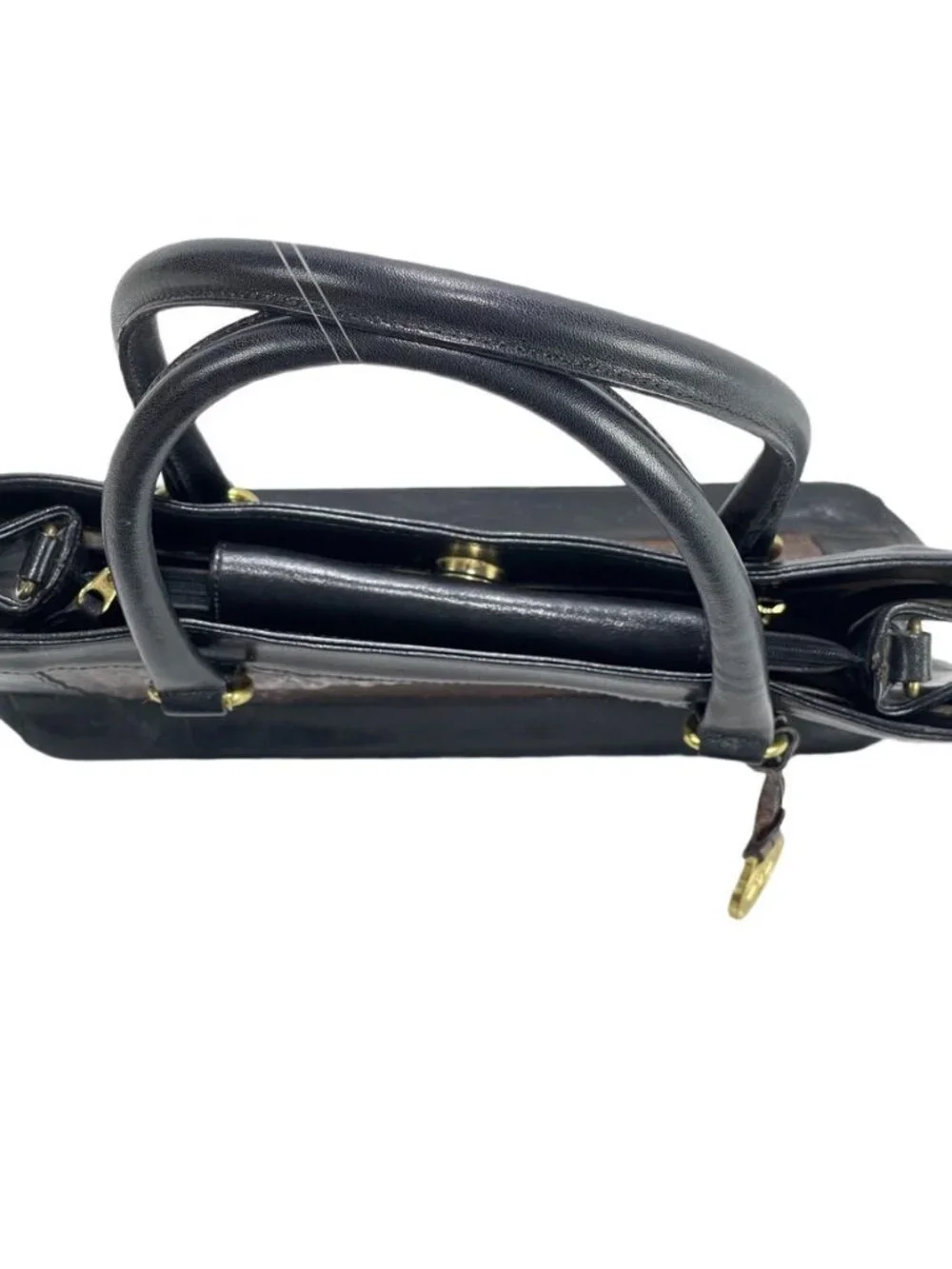 Vintage Brahmin Two-Tone Black & Brown Leather Crocodile Embossed Handbag With G